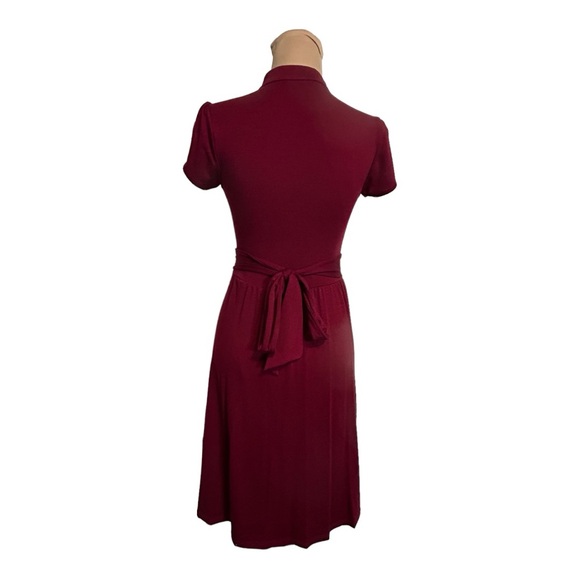 Lush Vintage-Inspired Lace Inset Short Sleeve Tie-Waist Dress - Size S, Burgundy - Picture 4 of 8